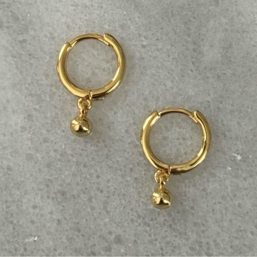 Gold Huggie Hoop Dangle Ball Earrings Brand New
